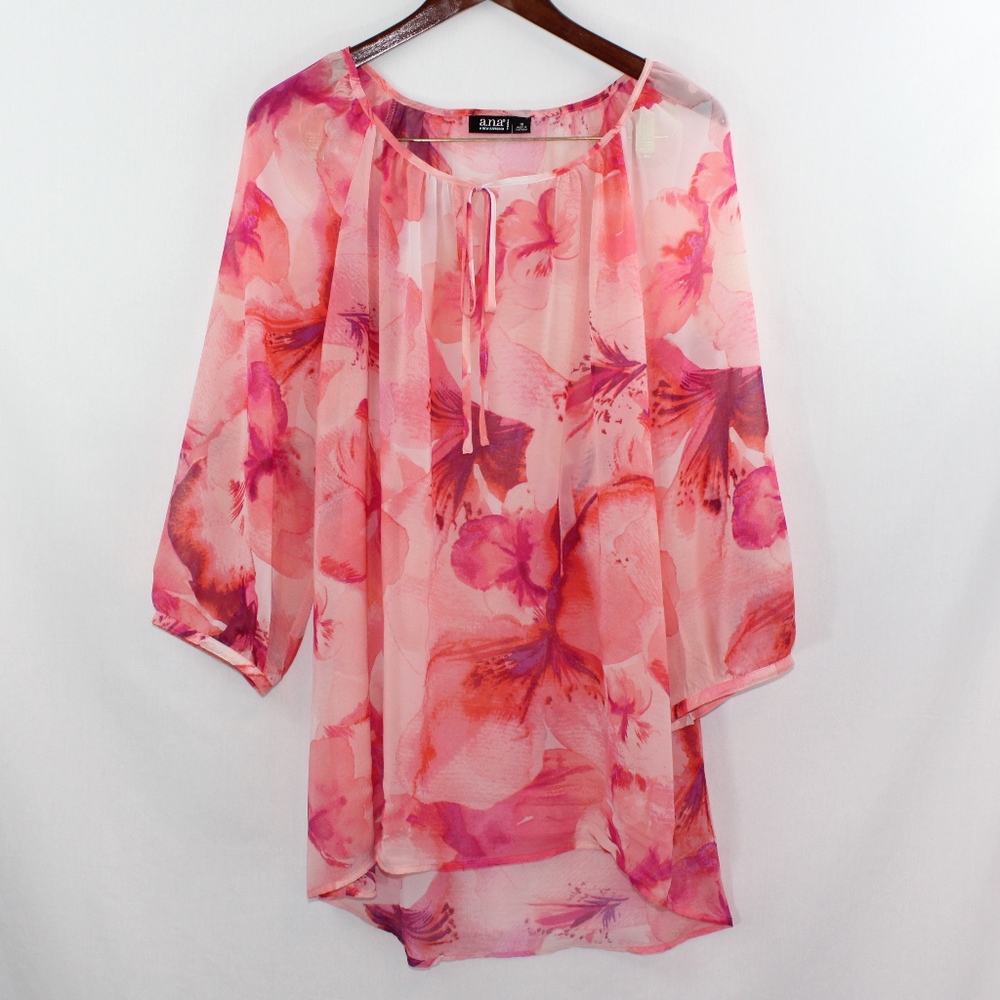 A.N.A. Pink Floral Flowy Blouse, sz: 1X
